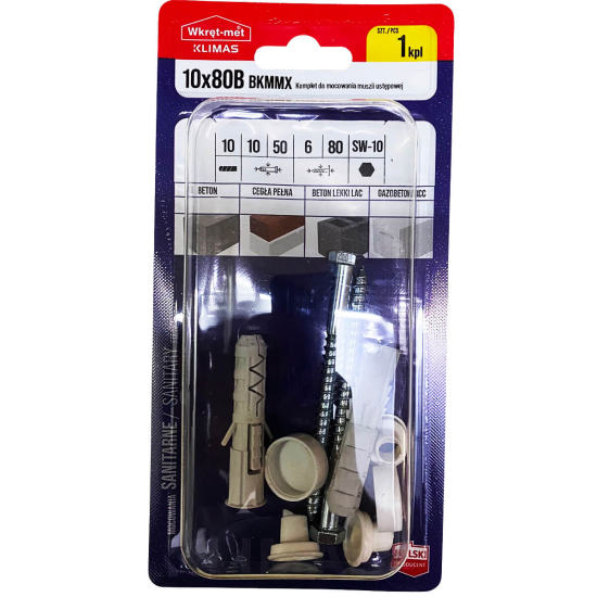 Klimas BKMMX10080B – Diblu cu surub, fixare WC, ALB, 10X50/ 6x80 , Klimas Wkret-met Diblu cu surub, fixare WC, ALB, 10X50/ 6x80 , Klimas Wkret-met – Klimas BKMMX10080B