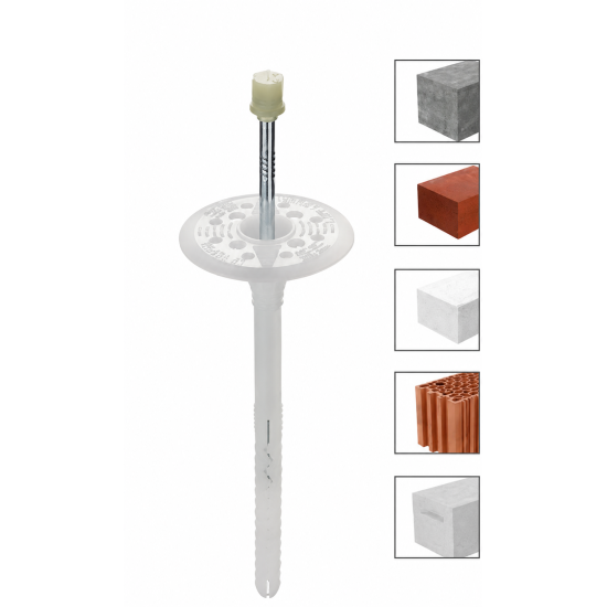 Diblu pentru polistiren cu cui metalic si cap din plastic, zona mare de expandare, LFMG 10x140 mm, LFMG10140 – Klimas LFMG10140