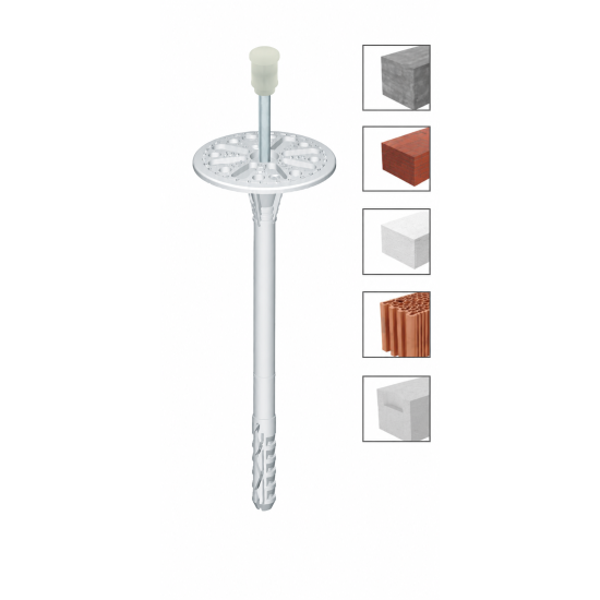 Diblu pentru polistiren cu cui metalic si cap din plastic, LMX 10x140 mm, flansa 60 mm, Klimas Wkret-met LMX10140 – Klimas LMX10140