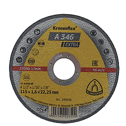 Disc de debitare Kronenflex A346 Extra pentru inox si otel, 115X1.6X22.23 mm, Klingspor A346115