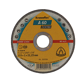 Disc de debitare Kronenflex A60 Extra pentru inox si metal universal, cu bavuri reduse, 115X1X22.23 mm, KLINGSPOR A60115 Disc de debitare Kronenflex A60 Extra pentru inox si metal universal, cu bavuri reduse, 115X1X22.23 mm, KLINGSPOR A60115