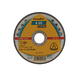 Disc de debitare Kronenflex A60 Extra pentru inox si metal universal, cu bavuri reduse, 115X1X22.23 mm, Klingspor A60115