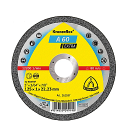 Disc de debitare Kronenflex A60 Extra pentru inox si metal universal, cu bavuri reduse, 125X1X22.23 mm, KLINGSPOR A60125 Disc de debitare Kronenflex A60 Extra pentru inox si metal universal, cu bavuri reduse, 125X1X22.23 mm, KLINGSPOR A60125