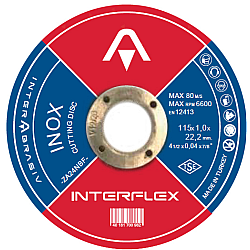 Disc de debitare pentru inox si otel Interflex, 230X1.9X22.23 mm, Interabrasiv U4079121610 Disc de debitare pentru inox si otel Interflex, 230X1.9X22.23 mm, Interabrasiv U4079121610
