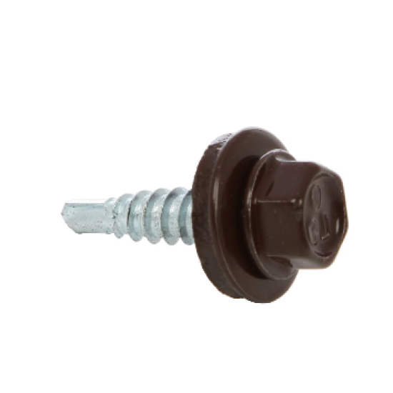 Surub autoforant, pentru lemn, cu cap hexagonal si saiba EPDM, 4.8X19mm RAL8017 – Duplifix AHG4,8X198017