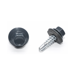 Surub autoforant, pentru metal, cu cap hexagonal si saiba EPDM, 4.8X19mm RAL7024, AHG 4.8X19M 7024 (set de 100 buc.) Surub autoforant, pentru metal, cu cap hexagonal si saiba EPDM, 4.8X19mm RAL7024, AHG 4.8X19M 7024 (set de 100 buc.)