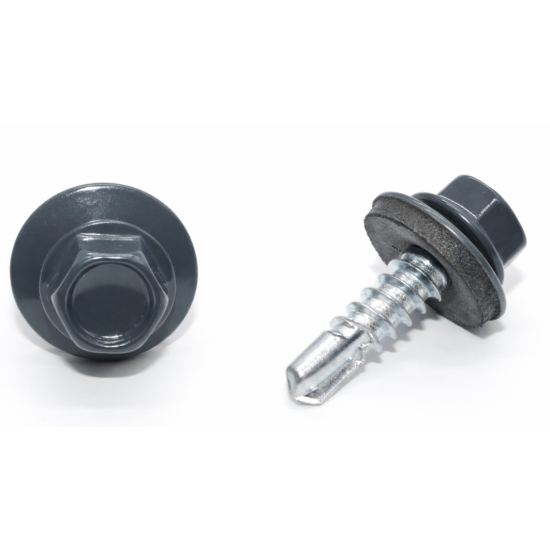 Surub autoforant, pentru metal, cu cap hexagonal si saiba EPDM, 4.8X19mm RAL7024 – Duplifix AHG 4.8X19M 7024