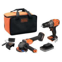 Set scule cu acumulator 18V Black Decker BCK24E1SB-QW, masina de gaurit cu percutie cuplu 45 Nm, polizor disc de 115mm, motor fara perii, 1 x acumulator 2.5 Ah, incarcator, geanta transport Set scule cu acumulator 18V Black Decker BCK24E1SB-QW, masina de gaurit cu percutie cuplu 45 Nm, polizor disc de 115mm, motor fara perii, 1 x acumulator 2.5 Ah, incarcator, geanta transport