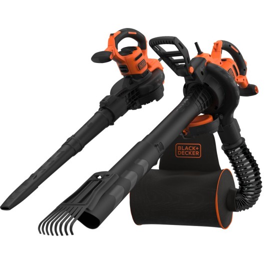 Suflanta si aspirator cu tocator pentru frunze cu grebla 3-in-1 Black & Decker BEBLV301-QS, putere 3000 W, sac de colectare 70 L, putere aspirare max. 15 mc/min, viteza maxima suflare 404 km/h, raport maruntire 16:1 – Black& Decker BEBLV301-QS