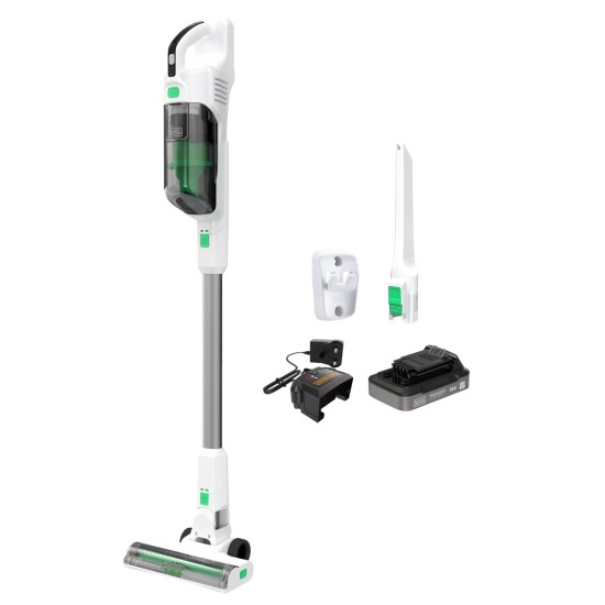 Aspirator vertical 4 in 1 cu acumulator 18V Black Decker REVSV18D1-QW, cu extensie pentru pardosele, carcasa din 50% plastic reciclat, 1 x acumulator 2.0 Ah si incarcator – Black& Decker REVSV18D1-QW