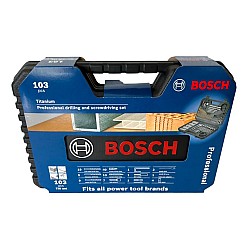 Set 103 Accesorii Bosch Profesional, biti, burghie lemn, metal, zidarie, adaptor, chei tubulare, suport universal, carote, zencuitor