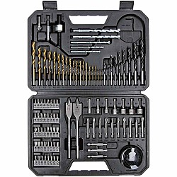 Set 103 Accesorii Bosch Profesional, biti, burghie lemn, metal, zidarie, adaptor, chei tubulare, suport universal, carote, zencuitor