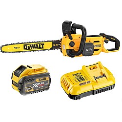Fierastrau cu lant pe acumulator 18V/54V Dewalt DCMCS574X1, motor fara perii, lungime lama 45 cm, acumulator 54V XR Flexvolt 9.0 Ah si incarcator