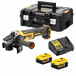 Polizor unghiular cu acumulator 18V DeWalt DCG405P2-QW, motor fara perii, diametru disc 125 mm, 2 x acumulator 5 Ah, incarcator, valiza de transport