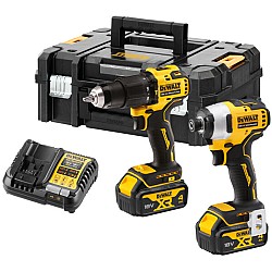 Set 2 scule profesionale pe acumulator DeWALT DCK2062M2T, 18V XR, motor fara perii, masina de gaurit cu percutie DCD709, masina de insurubat cu impact DCF809, 2x acumulator Li-Ion 4 Ah, incarcator rapid, cutie transport TSTAK II