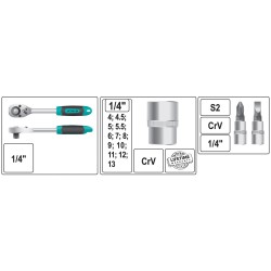 STELS - Trusa chei tubulare si biti cu antrenor de 1/4 inch - 29 piese