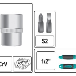 STELS - Trusa chei tubulare cu antrenor de 1/2 inch si biti - 60 piese