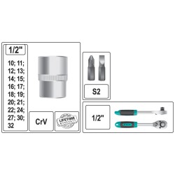 STELS - Trusa chei tubulare cu antrenor de 1/2 inch si biti - 60 piese