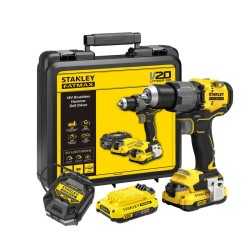 Masina de gaurit si insurubat cu percutie cu acumulator 18V Stanley SFMCD726D2K-QW, motor fara perii, mandrina metalica, iluminare LED, 80nM, 2 x acumulator 2.0 Ah, incarcator si valiza transport