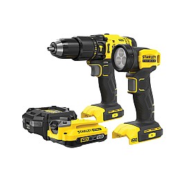 Set 2 scule Stanley FatMax SFMCK210D1-QW masina de gaurit cu percutie, lanterna Led cu acumulator, 1 x 2 ah