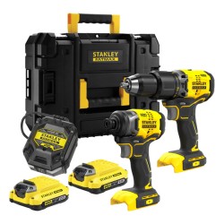 Set 2 scule Stanley FatMax SFMCK461D2T-QW masina de gaurit cu percutie, masina de insurubat cu impact, motor fara perii, 2 x 2 ah + valiza transport