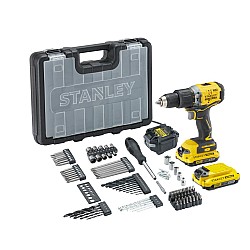 Masina de gaurit si insurubat cu percutie cu acumulator 18V Stanley SFMCD715D2A-QW, motor fara perii, 60nM, 2 x acumulator 2.0 Ah, incarcator, valiza transport si 100 de accesorii