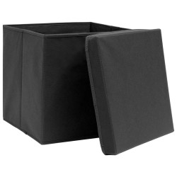 Cutii depozitare cu capac, 4 buc., negru, 28x28x28 cm