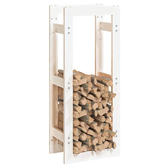 Rastel pentru lemne de foc, alb, 41x25x100 cm, lemn masiv pin