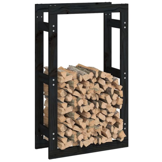 Rastel pentru lemne de foc, negru, 60x25x100 cm lemn masiv pin