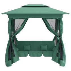 Pavilion de grădină & balansoar convertibil verde textil & oțel