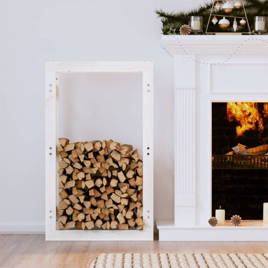 Rastel pentru lemne de foc, alb, 60x25x100 cm, lemn masiv pin