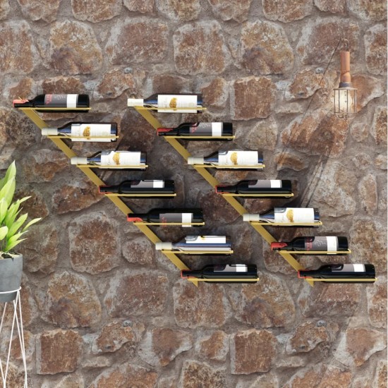 Suport sticle vin montat pe perete,2 buc.,7 sticle,auriu, metal