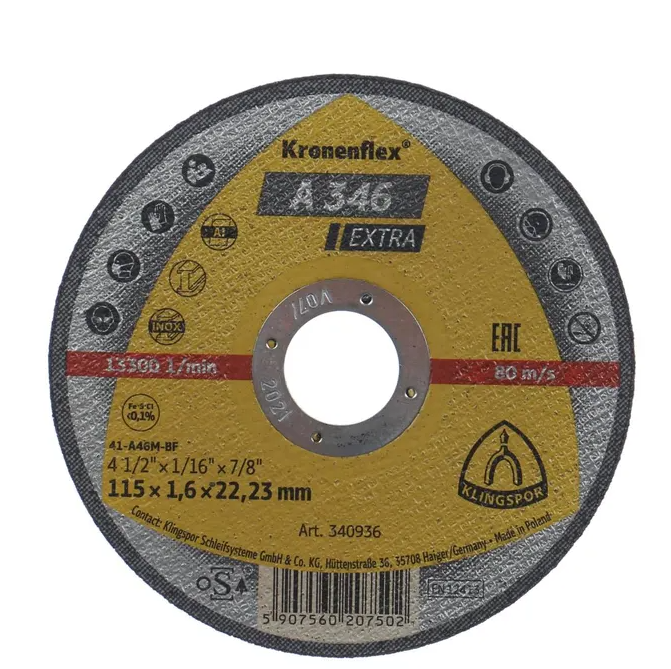 Disc de debitare Kronenflex A346 Extra pentru inox si otel, 115X1.6X22.23 mm, Klingspor A346115 – KLINGSPOR A346115
