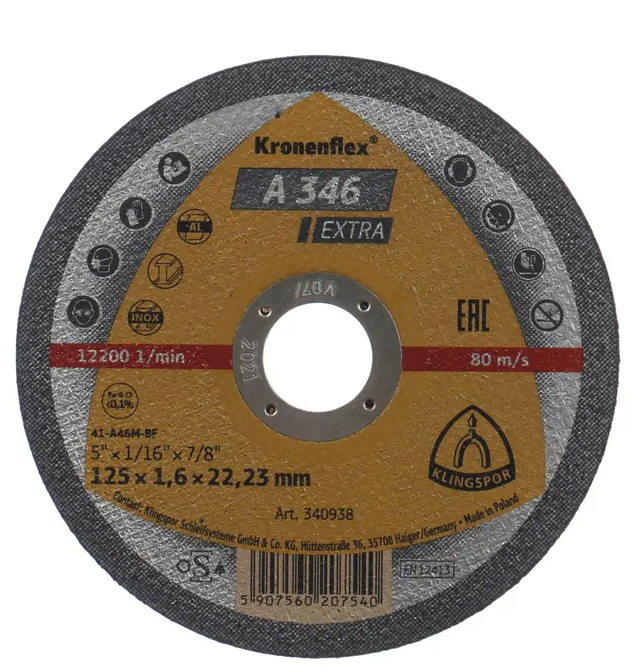 Disc de debitare Kronenflex A346 Extra pentru inox si otel, 125X1.6X22.23 mm, Klingspor A346125 – KLINGSPOR A346125