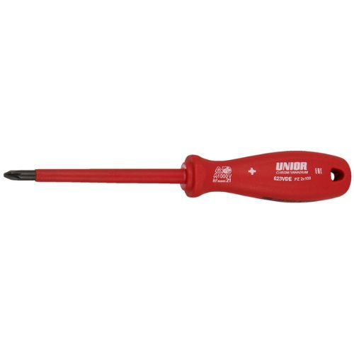 Surubelnita Pozidriv PZ2 izolata 1000 V UNIOR 80 mm, otel cromat, maner din polipropilena – UNIOR U616484
