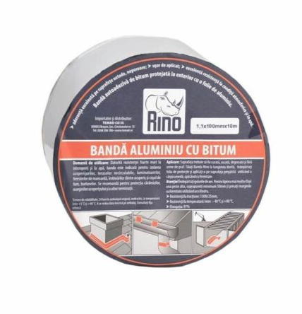 Rino BB1175 – RINO Banda aluminiu cu bitum 1,1mmx75mmx10m RINO Banda aluminiu cu bitum 1,1mmx75mmx10m – Rino BB1175