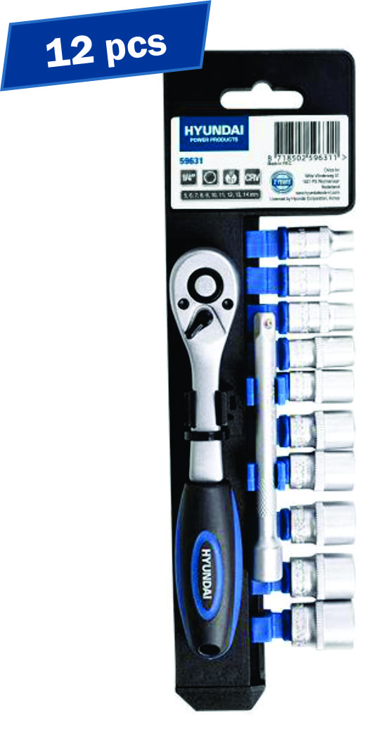 Hyundai HY-59631 – Set 12 piese - chei clichet cu tubulare 1/4, Hyundai HY-59631 Set 12 piese - chei clichet cu tubulare 1/4, Hyundai HY-59631 – Hyundai HY-59631