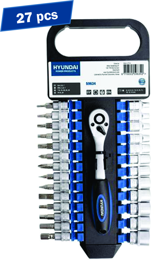 Set 27 chei clichet cu tubulare + biti 1/4, Hyundai HY-59634 – Hyundai HY-59634