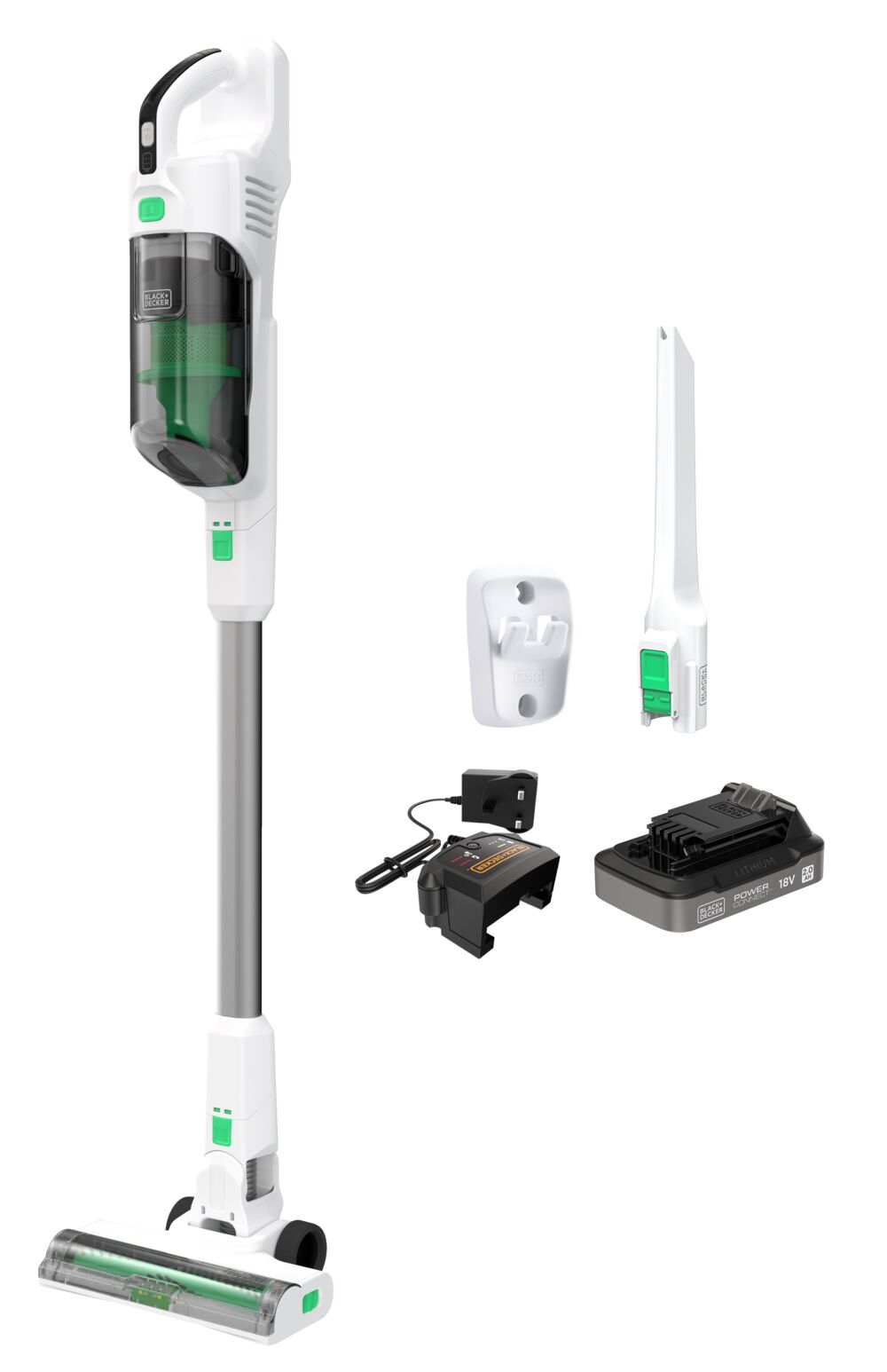 Aspirator vertical 4 in 1 cu acumulator 18V Black Decker REVSV18D1-QW, cu extensie pentru pardosele, carcasa din 50% plastic reciclat, 1 x acumulator 2.0 Ah si incarcator – Black& Decker REVSV18D1-QW