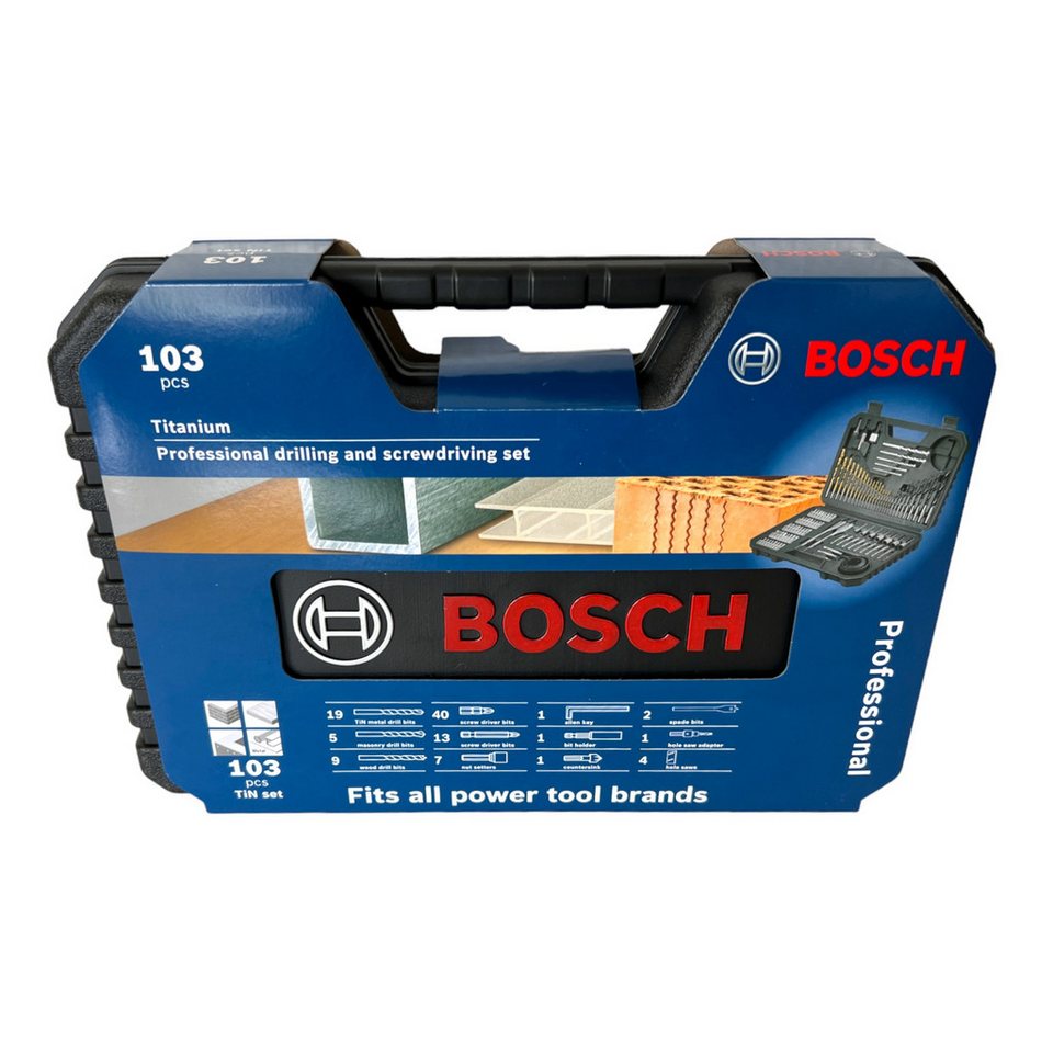 Set 103 Accesorii Bosch Profesional, biti, burghie lemn, metal, zidarie, adaptor, chei tubulare, suport universal, carote, zencuitor Set 103 Accesorii Bosch Profesional, biti, burghie lemn, metal, zidarie, adaptor, chei tubulare, suport universal, carote, zencuitor