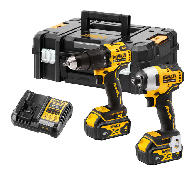 Set 2 scule profesionale pe acumulator DeWALT DCK2062M2T, 18V XR, motor fara perii, masina de gaurit cu percutie DCD709, masina de insurubat cu impact DCF809,  2x acumulator 4.0 Ah, incarcator rapid, cutie transport TSTAK II – DeWalt DCK2062M2T-QW