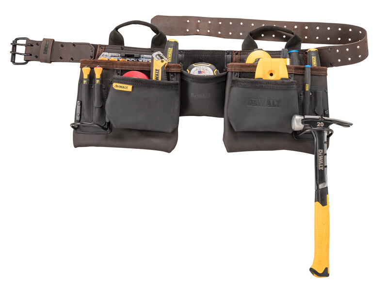 Centura din piele pentru scule Dewalt DWST50112-1, buzunare multiple, suport dublu pentru ciocane Centura din piele pentru scule Dewalt DWST50112-1, buzunare multiple, suport dublu pentru ciocane