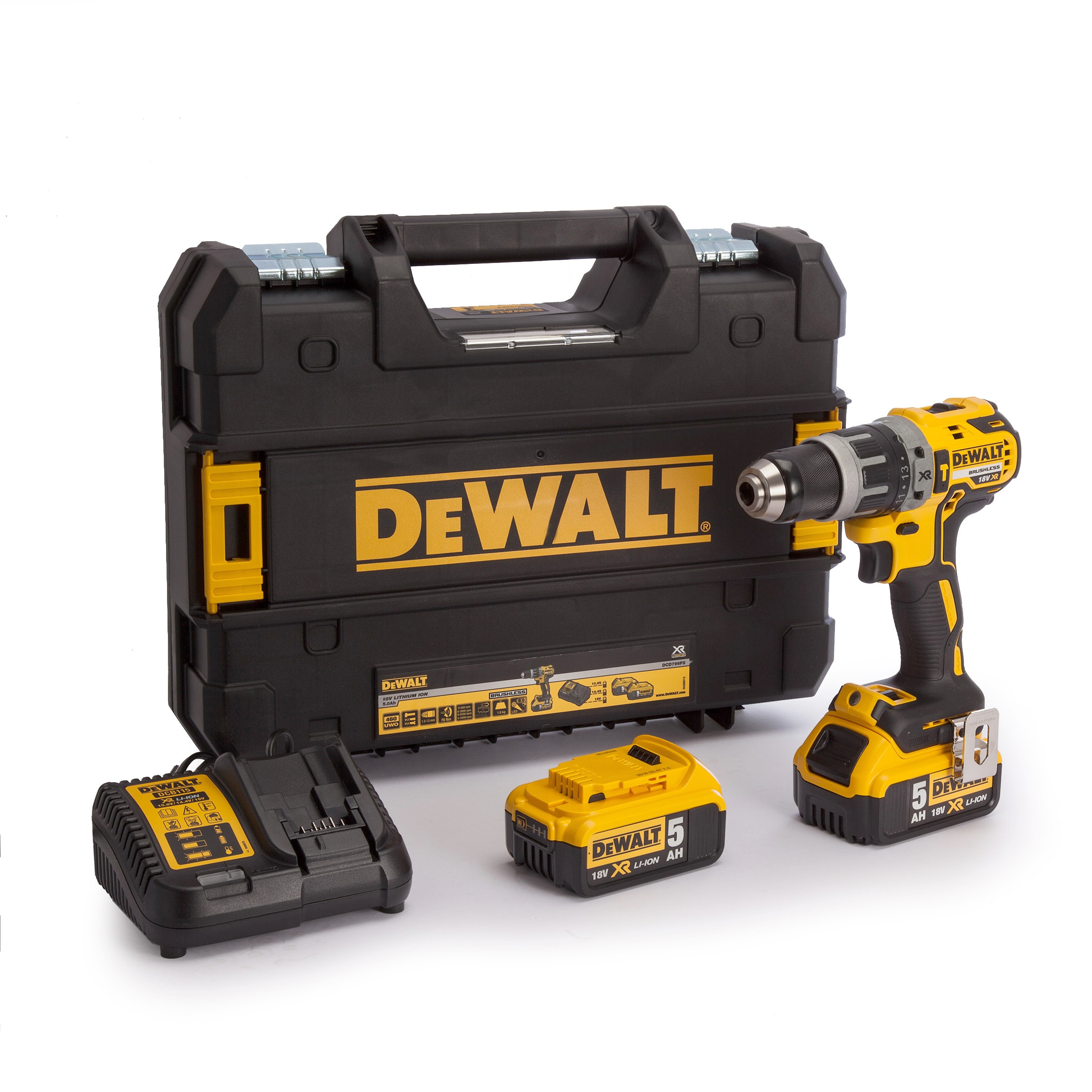 Masina de gaurit cu percutie cu acumulator 18V DeWalt DCD796P2, motor fara perii, cuplu 70 Nm, 2 x acumulator 5 Ah, incarcator si valiza transport – DeWalt DCD796P2-QW