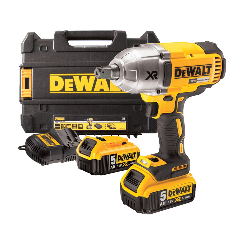 Masina de insurubat cu impact cu acumulator 18V DeWalt DCF899P2-QW, motor fara perii, 950 Nm, prindere patrat 1/2, 2 x acumulator 5 Ah, incarcator si valiza Tstak – DeWalt DCF899P2-QW