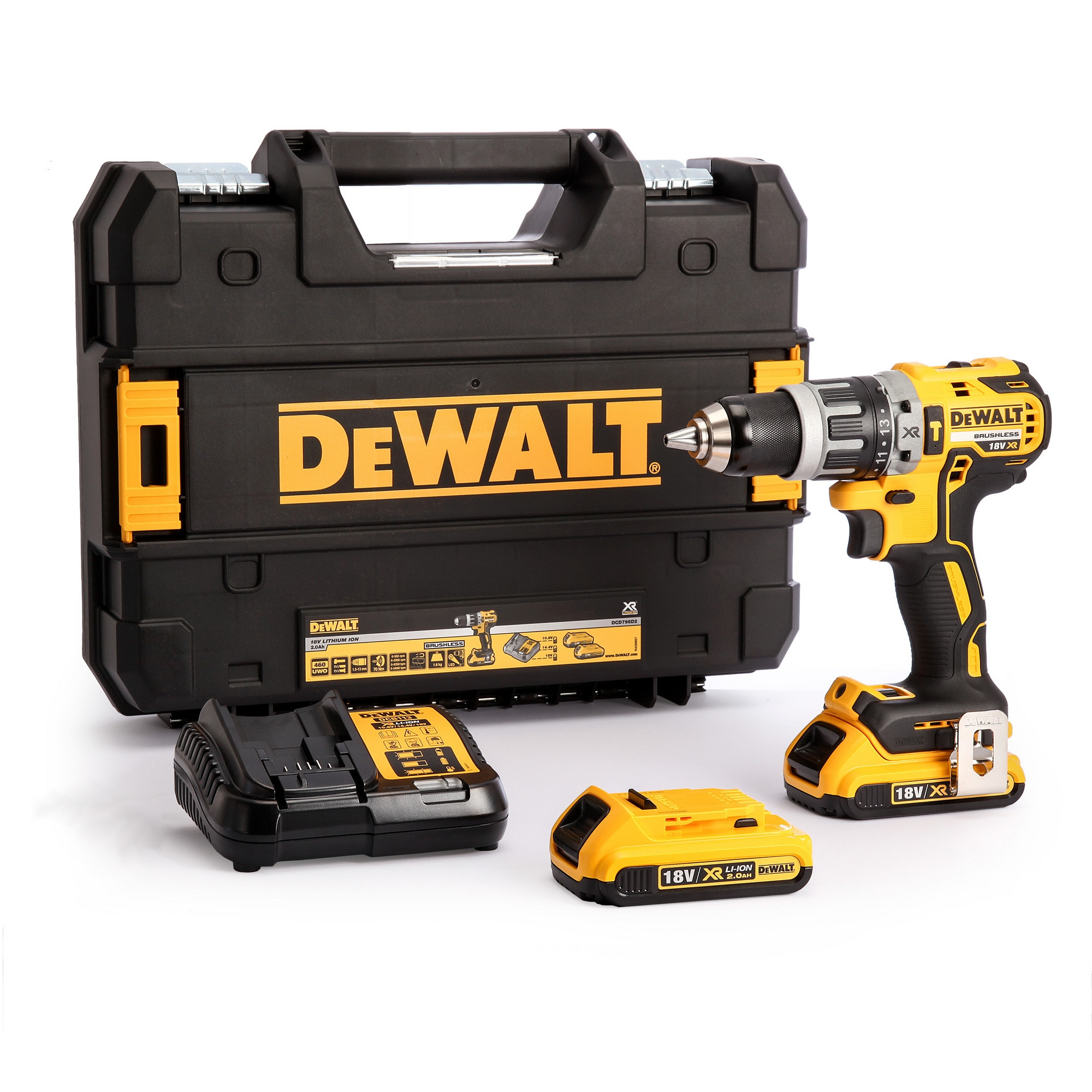 Masina compacta de gaurit cu percutie cu acumulatori DeWalt DCD796D2-QW, motor fara perii, 18V XR Li-Ion 2,0Ah – DeWalt DCD796D2-QW