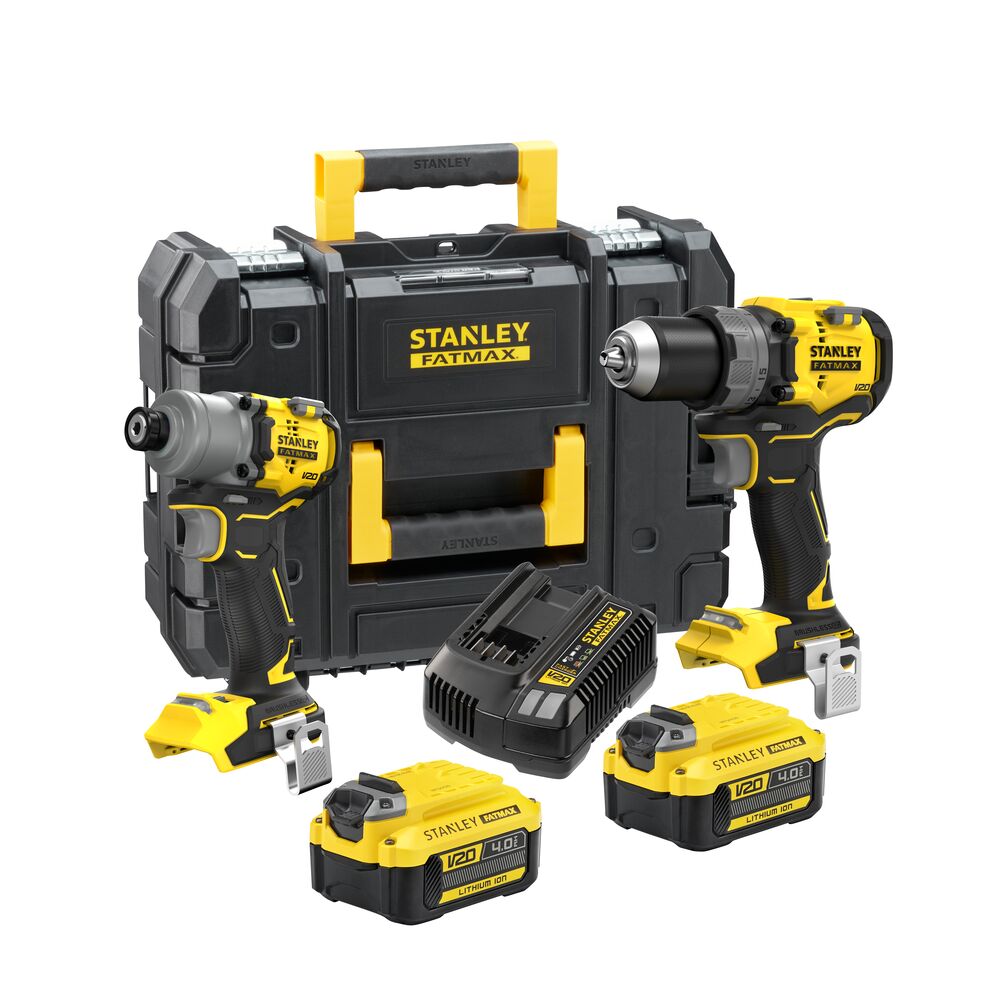 Set 2 scule cu acumulator 18V Stanley FatMax SFMCK211M2T-QW masina de gaurit cu percutie, masina de insurubat cu impact, motor fara perii, 2 x 4.0 Ah + valiza transport