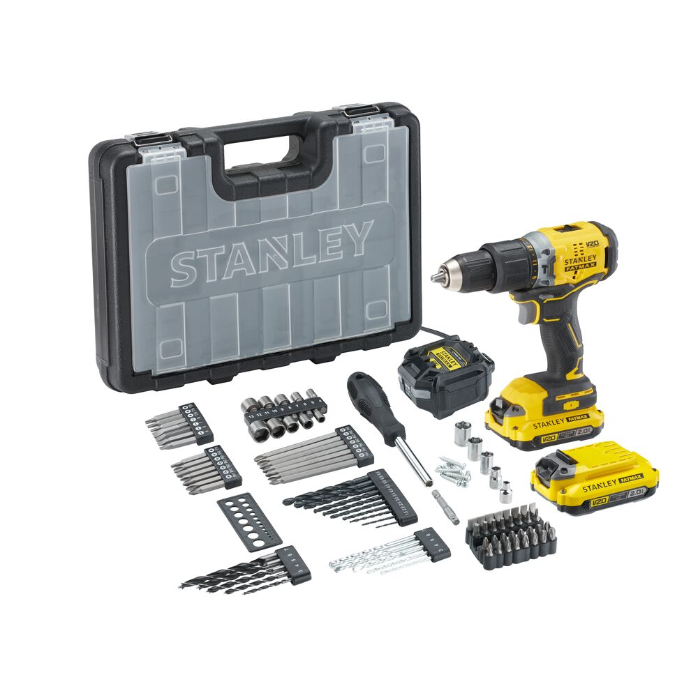 STANLEY SFMCD715D2A-QW – Masina de gaurit si insurubat cu percutie cu acumulator 18V Stanley SFMCD715D2A-QW, motor fara perii, 60nM, 2 x acumulator 2.0 Ah, incarcator, valiza transport si 100 de accesorii Masina de gaurit si insurubat cu percutie cu acumulator 18V Stanley SFMCD715D2A-QW, motor fara perii, 60nM, 2 x acumulator 2.0 Ah, incarcator, valiza transport si 100 de accesorii – STANLEY SFMCD715D2A-QW