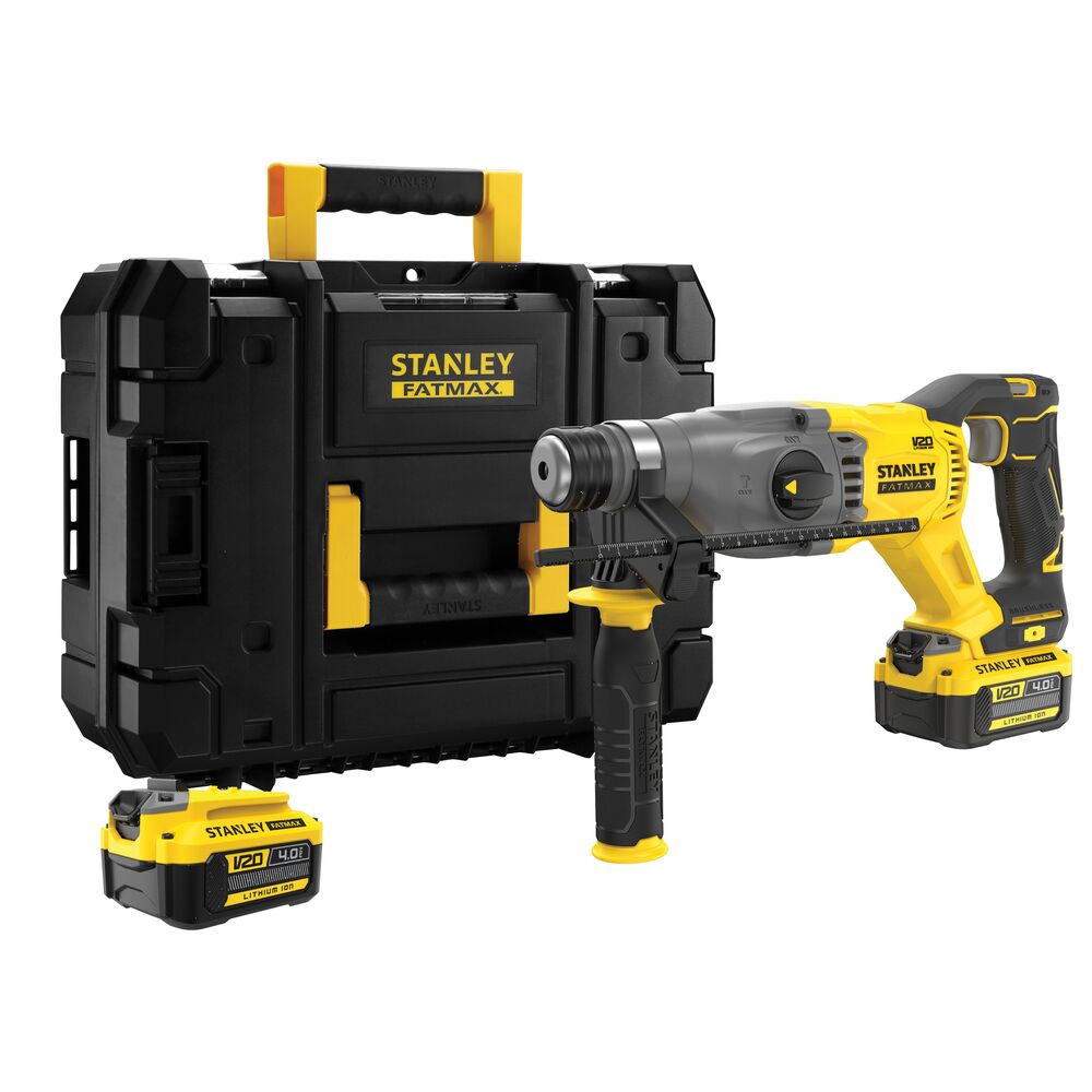 Ciocan rotopercutor cu acumulator 18V Stanley SFMCH900M22-QW, SDS plus, motor fara perii, energie de impact 2J, 2 x acumulator 4.0 Ah, incarcator si valiza transport – STANLEY SFMCH900M22-QW