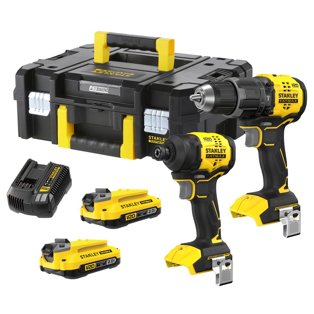 Set 2 scule cu acumulator 18V Stanley FatMax SFMCK201D2T-QW masina de gaurit cu percutie, masina de insurubat cu impact, motor fara perii, 2 x acumulator 2.0 Ah + valiza transport – STANLEY SFMCK201D2T-QW