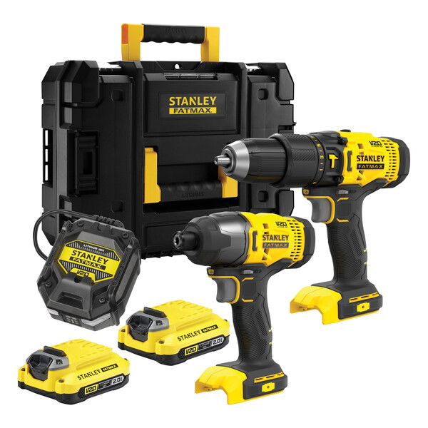 Set 2 scule Stanley FatMax SFMCK465D2T-QW masina de gaurit cu percutie, masina de insurubat cu impact, 2 x 2 ah + valiza transport